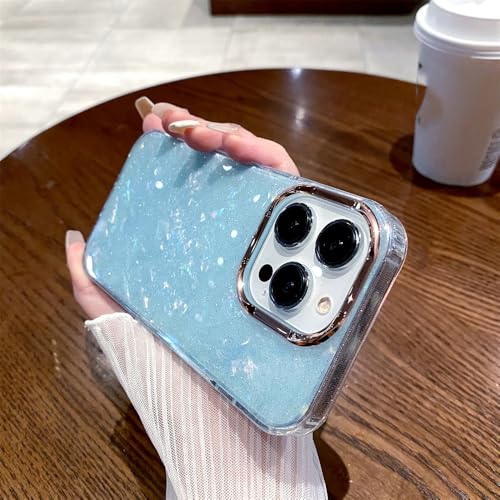 Coque pailletée iPhone 14 Pro Max antichoc de couleur unie bleu