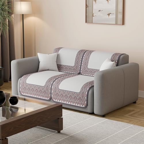 Image of Kuber Industries 2 Seater Sofa Cover | Slipcover for Living Room | Thick & Cozy | Non-Slip Comfort Sofa Cover Set Set | Paradise Diamond 1372 - Cream & Purple