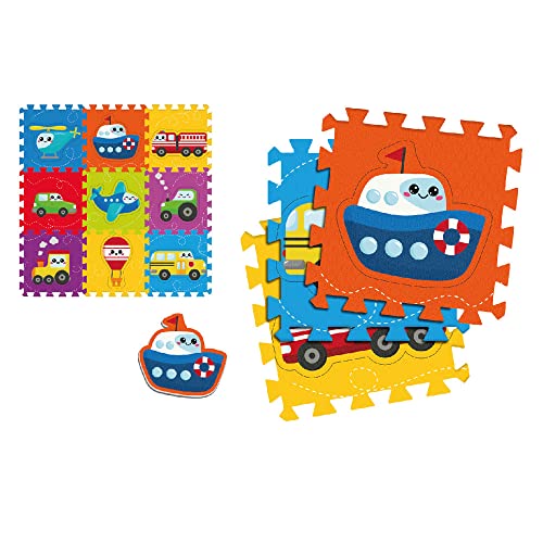 Sport1 Tappeto Bambini Madmat Mega Quadrotti Veicoli Unisex, Multicolore, 15.5 EU