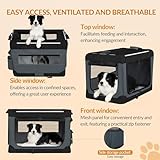 Fobyfurny Hundebox Faltbar, 3-Türiger Transportbox Hund, 60 x 42 x 42 cm, Tragbare Hundetasche mit Reflektierenden Streifen und Taschen, Oxford-Gewebe, Die Matte ist Abnehmbar, Grau, FPDT005OG1