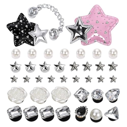 DHSBGWSX 40 Piezas de Accesorios para Zapatos - Decoración de Estrellas de Cinco Puntas y Flores Perforadas