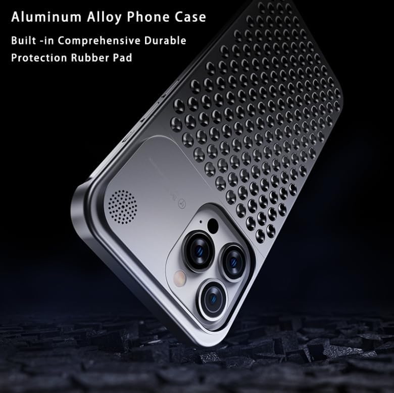 Miniatura 3 de GEJRB Funda de aleación de aluminio para iPhone 15 Pro Max de 6.7 pulgadas, carcasa de aleación de metal de disipación de calor, antiarañazos,