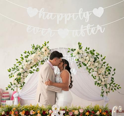 Image of Pre-Strung Happily Ever After Banner - Silver Glitter Bachelorette Bridal Engagement Party Decoration Supplies, Bachelorette Wedding Party Banner for Engagement, Bridal Shower, Wedding Party Photo Booth Props