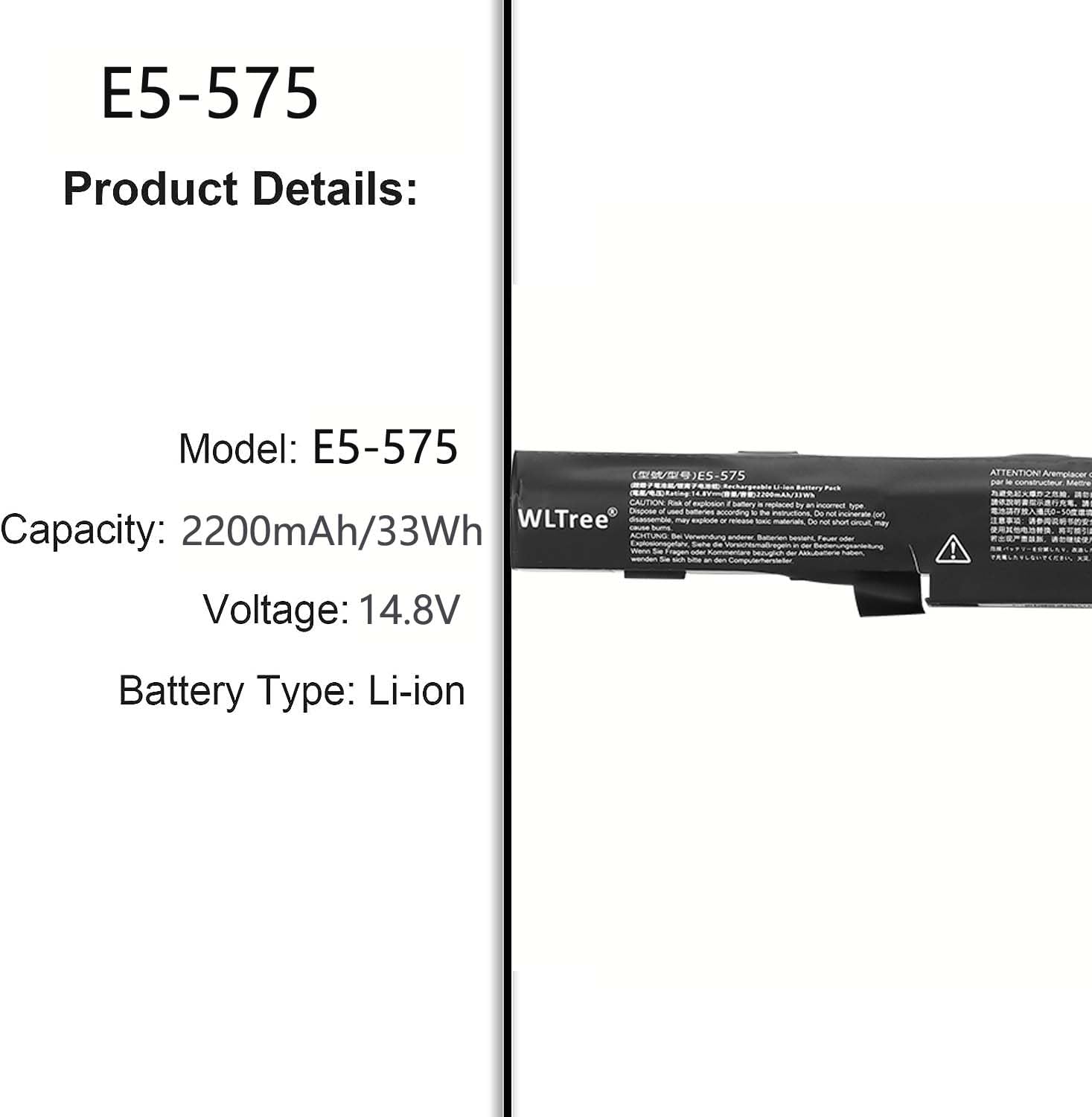 Batteria AS16A5K AS16A7K AS16A8K per Portatile Acer Aspire E15 E5-575 E5-575G E5-575T E5-575TG E5-553 E5-553G F15 F5-573 F5-573G F5-573G-52M7 F5-573G-574E E17 E5-774 E5-774G E5-575T Battery