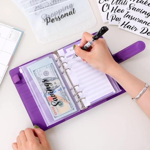 Image of SKYDUE Budget Binder, Money Saving Binder with Zipper Envelopes, Cash Envelopes and Expense Budget Sheets for Budgeting (Violet)