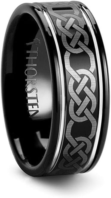 KILKENNY Black Tungsten Ring with Celtic Pattern - 8mm