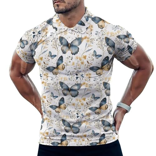Polo de golf homme imprimé papillon bleu manches courtes t-shirt sport léger anti-transpiration