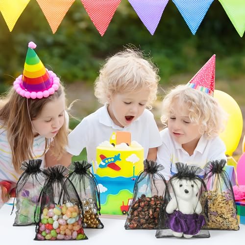 Image of Hopttreely 100pcs Organza Bags, Black 4''x4.72''(10x12cm) Satin Drawstring Organza Pouch Wedding Party Favor Gift Bag Jewelry Watch Bags