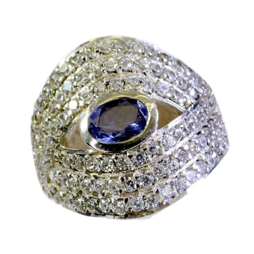 Bague maman fabuleuse en iolite et argent, le cadeau idéal style grappe ronde