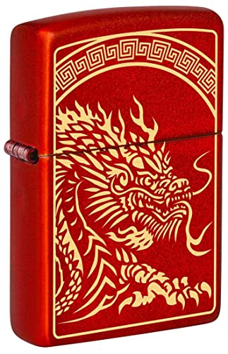 Zippo Lighter: Dragon Design, Engraved - Metallic Red 81382