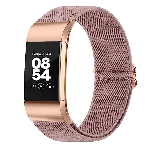 Oumida Stretchy Nylon Solo Loop Band Compatible with Fitbit Charge 2 Bands for Women Men, Adjustable Soft Elastic Braided Sport Straps Replacement Wristband for Fitbit Charge 2 Fitness (Mauve)