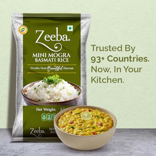 Image of Zeeba Mini Mogra Basmati Rice 5 Kg, Ideal for Khichdi, Kheer & Daily Meals (Cooked length upto 11mm*)