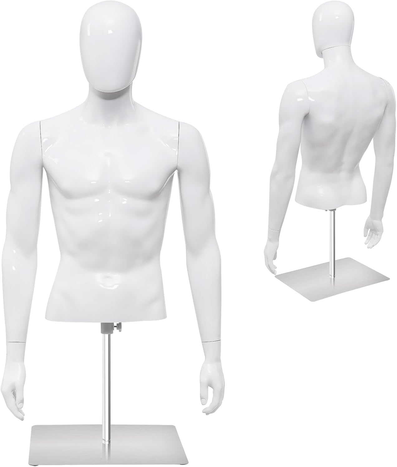 Goplus Male Mannequin Torso, PP Men Dress Form w/ Metal Stand, Adjustable Height, Flexible Components, Lightweight Male Mannequin Body for Tailor Shop, Shop Window, Home, White