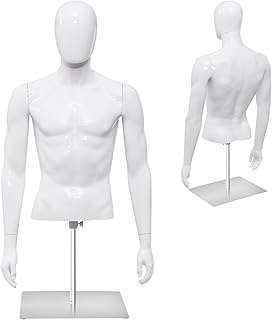 Goplus Male Mannequin Torso, PP Men Dress Form w/ Metal Stand, Adjustable Height, Flexible Components, Lightweight Male Mannequin Body for Tailor Shop, Shop Window, Home, White