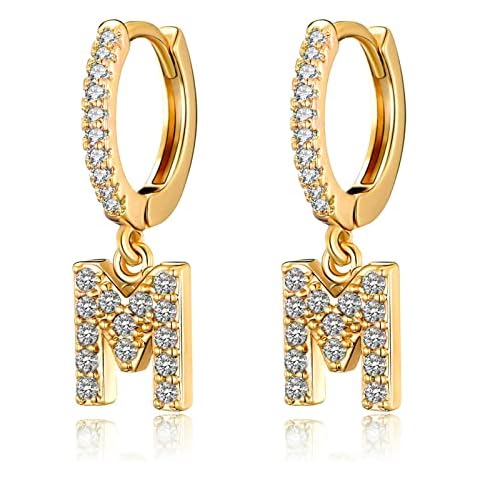 LOUMILEO Initial Earrings for Women 14k Gold Plated Letter Small Gold Hoop Earrings Hypoallergenic Cubic Zirconia Dangle Earrings For Girls (A-Z) Cover