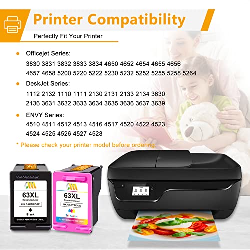Cmcmcm Remanufactured Ink Cartridge Replacement For Hp 63Xl 63 Xl F6U63An Works With Officejet 3830 4650 4655 Envy 4520 4512 4513 Deskjet 1112 2130 2132 3630 Printer (1 Black, 1 Tri-Color) #TOP1