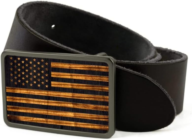 Koa Wood & Old Glory Engraved Belt Buckle by Thalia