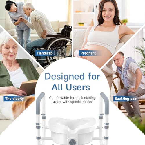 Raised Toilet Seat with Handles, Elevated Toilet Seat Risers for Seniors with Adjustable Padded Arms, Toilet Seat Lift for Elderly, Handicap, Elevated, Pregnant, Fit Almost Toilet — view 6