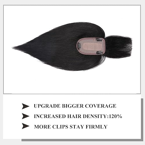 Miniatura 106 de MY-LADY Toppers de cabello humano real para mujer, adornos de cabello humano con flequillo para mujer, 5.1 x 2.7 pulgadas, base de seda para mujeres