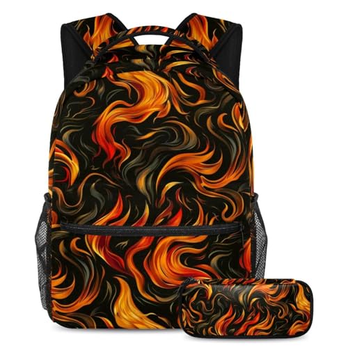 Vortex de flammes brûlantes ensemble cartable grand sac à dos et trousse
