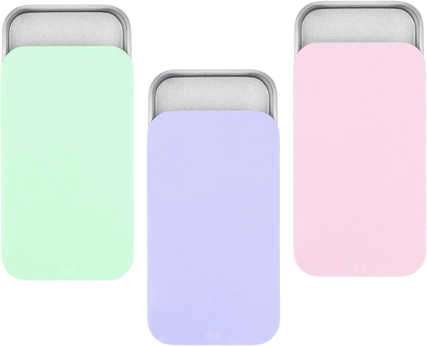 3 PCS Metal Tin Box Containers, 3 Colors Mini Rectangular Slide Top Tin Box Containers 2.36 by 1.33 by 0.4 Inch Empty Hinged Container for Candies Jewelry Crafts Pills Survival Kit