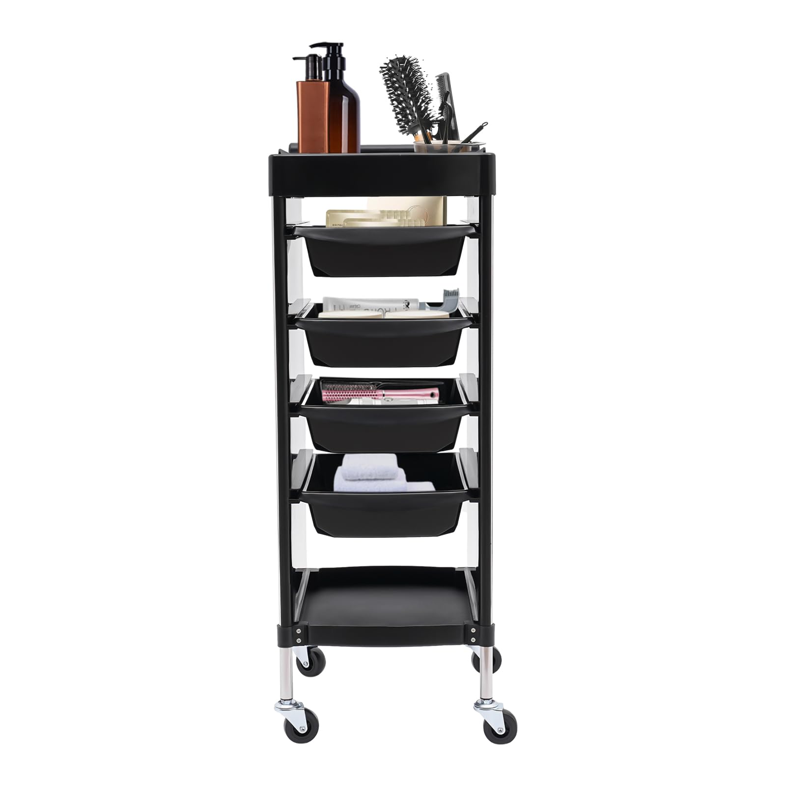 Chariot de coiffure avec 4 tiroirs et roues pour coiffeur style spa (noir)