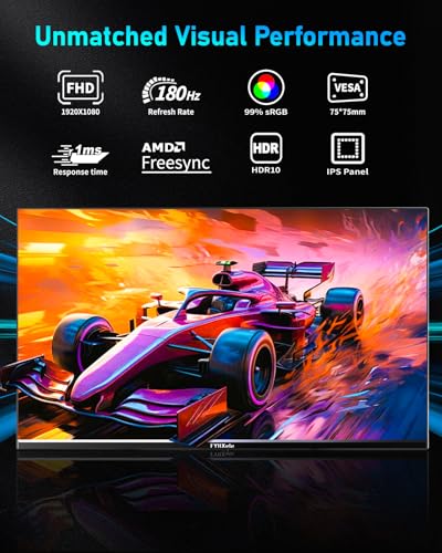 Image of FYHXele 24 Inch Gaming Monitor FHD 1080P Fast IPS 180Hz, 165Hz Refresh Rate, 1ms, HDR Computer Monitor, HDMI, DisplayPort, Eye Care for Gamers, Compatible Wall Mountable Installs-Black