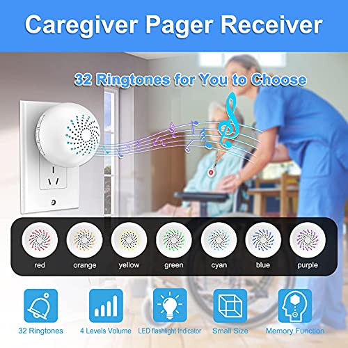 Calltou Caregiver Pager Call Button,Medical Alert System, Nurse Alert System For Home Disabled Elderly Seniors Patient,2 Receiver + 3 Emergency Panic Button #TOP3