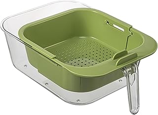 Cesta de drenaje extensible con asa, juego de cesta de drenaje de verduras, cesta de doble capa, cesta de lavado de verduras con filtro de drenaje para cocina, baño, oficina