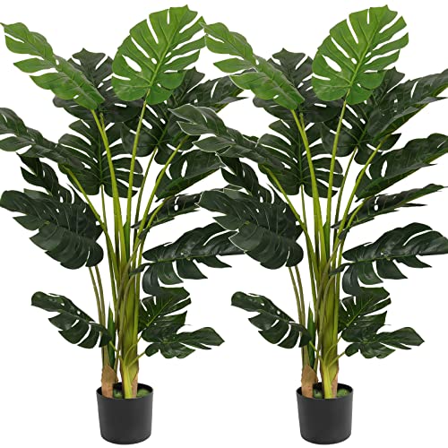 VIAGDO Artificial Monstera Deliciosa Plant 4ft Tall 15 Decorative Split Leaves Faux Swiss Cheese Fake Tropical Palm Tree for Home Office Room Store Garden Floor Decor,2pack
