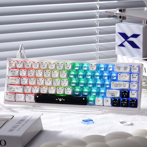 Image of GMKWTL XVX Blank Transparent Keycaps, Sweet Heart PC Custom Keycap Set, Backlit Blue Candy Keyboard Keycaps Mao Profile for MX Switches Mechanical Keyboard (21pcs)