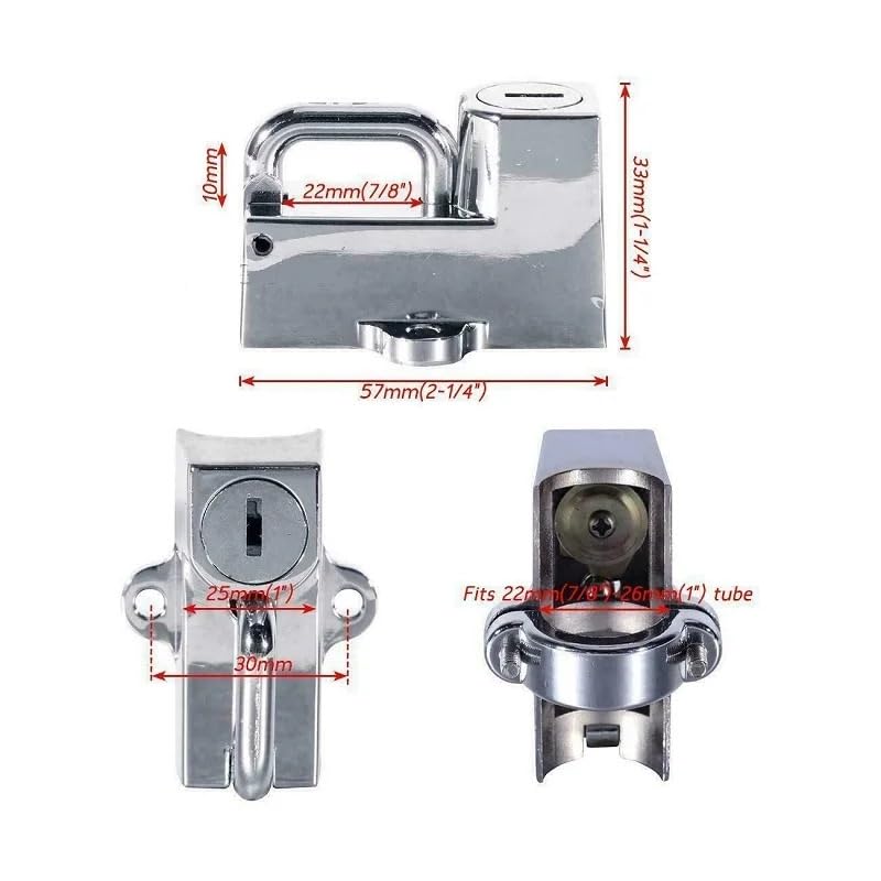 Auto-Styling 22–32 mm schwarzes Motorrad-Lenker-Helmschloss für Harley Street Glide FLH- FLHX Touring(Silver)