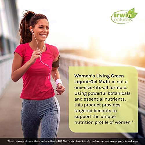 Irwin Naturals Women's Living Green Liquid-Gel Multi Vitamin - 70 Essential Nutrients, Full-Spectrum Vitamins, Wholefood Blend - Targeted Adrenal & Brain Support - 120 Liquid Softgels #TOP2