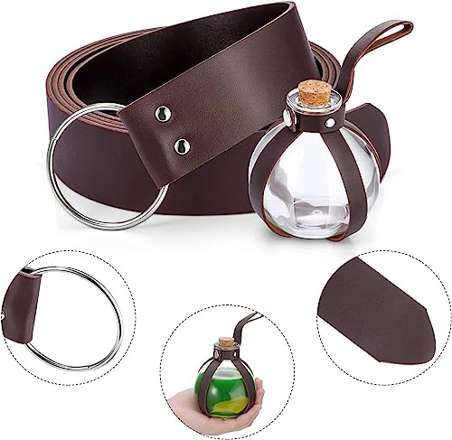 Ieron Halloween Dark Magic Cork Potion Bottle Round Spherical Clear Glass Bottle with 74" Medieval Knight Leather Belt for Costume Cosplay Props DIY Crafts and Decorative Bottles - Image 4