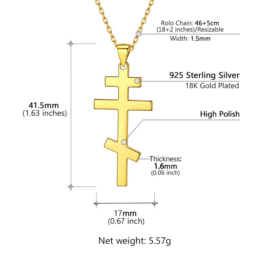 PROSILVER Cruz Ortodoxa Plata con Collar 46cm Largo + 5cm Alargador, Plata de Primera Ley