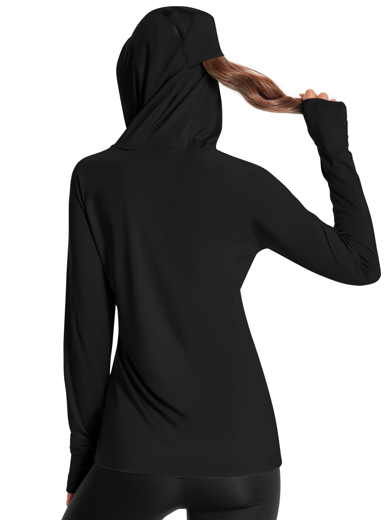 Terecey Sportshirt voor dames met lange mouwen, functioneel shirt, fitness, yoga, T-shirt, loopshirt met capuchon, workoutshirts voor vrouwen, licht, ademend, sweatshirt, UV-shirt, dames, lange mouwen