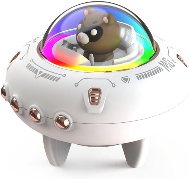 Cute Small Bluetooth Speaker, Bear Speaker with RGB Multi Colors Rhythm Lights, Cute Spaceship Shape for Kawaii Room Decor, Teen Girls Kids Gift