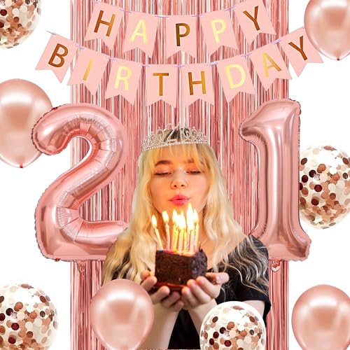 Image of 21st Birthday Decorations for her,Banner,Backdrop, it's my 21st Birthday Sash, Sweet Rhinestone Tiara Crown,Balloons