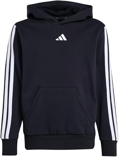 adidas Unisex-Kids Essentials 3-Stripes Fleece Hoodie, Black/White, Large