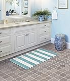 Seafoam Striped Washable Bath Rug – Non-Slip, Quick-Dry, Soft & Absorbent Bathroom Mat, Machine Washable, Coastal Décor (21