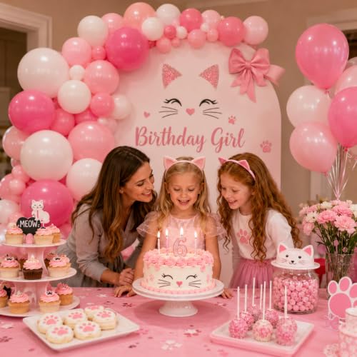 Image of Pink and White Balloons, Pack of 60PCS Dusty Light Pastel Pink White Bow Balloon, Baby Pink Latex Balloon for Girls Women Kitty Birthday Wedding Bridal Baby Shower Cat Theme Party Decorations Supplies