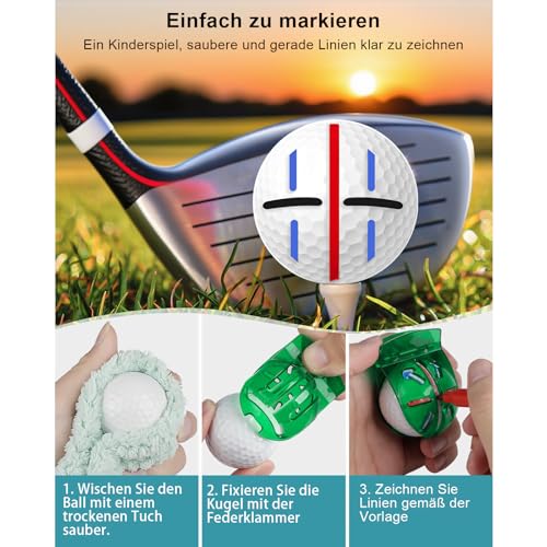 9-teiliges Golfball Markierer Kits 5 Golfball-Markierungswerkzeuge und 4 farbige Golfballmarker 1 Golf-Divot-Reparaturwerkzeug 20 Golf-Tees Werkzeug zur Ausrichtung und Identifizierung von Golfbällen