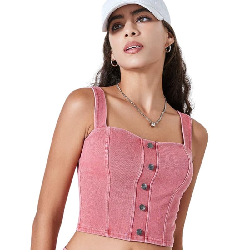 Women’s Denim-Style Yoga Sports Top | High Elasticity Tight Fit | Chest Pad Quick-Dry Fitness Vest