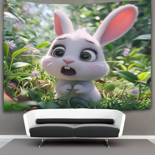 Tapisserie art mural lapin 3D grand format tissu cache-mur - 3