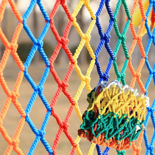 Mozzeilee Balcony Safety Net for Cat Pets, Stairway Fence Guard Rope Nets for Outdoor Indoor, Playground Baseball Sports Protection Netting (Colorful-10cm,3.3x9.8ft-1x3m)