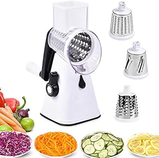 TJC Cheese Grater Rotary Handheld with 3 Drum Blades, Grater Slicer Shredder for Vegetables Carrots Nuts, Strong Suction, Easy to Use, Easy to Clean, Easy to Assemble, Easy Replacement
