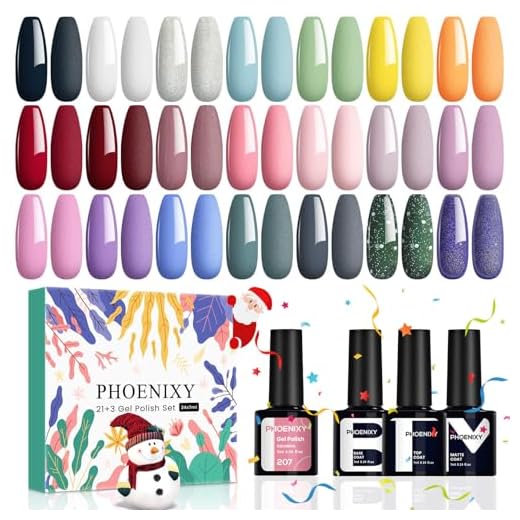 Phoenixy 21 Colores Esmaltes Semipermanentes para Uñas 24pcs U V/LED Pintauñas Semipermanentes Vibrante con Base Top Coat Brillante y Mate Regalos para Mujeres