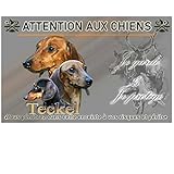 Attention chien personnalisée teckel poil ras - pré perforée et vis comprises. De 30 cm à 15 cm…