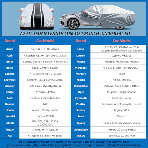 Image of [2025 Upgrade] 10-Layer Car Cover Waterproof All Weather. Outdoor Full Exterior Covers for Automobiles Honda Accord, Toyota Camry, Nissan Altima /Maxima, Tesla Model 3.Size A7(Length 186 to 193 inch)