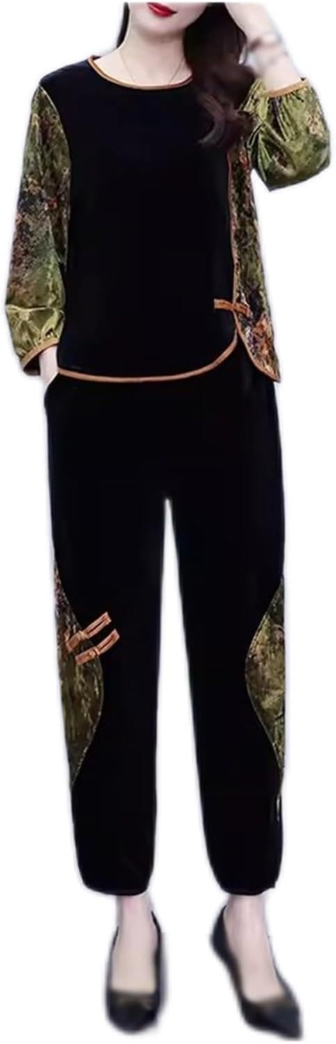 Two-Piece Gold Velvet Suit Women, Spring Autumn, Plus Size, Slimming(XXXXXL Code)